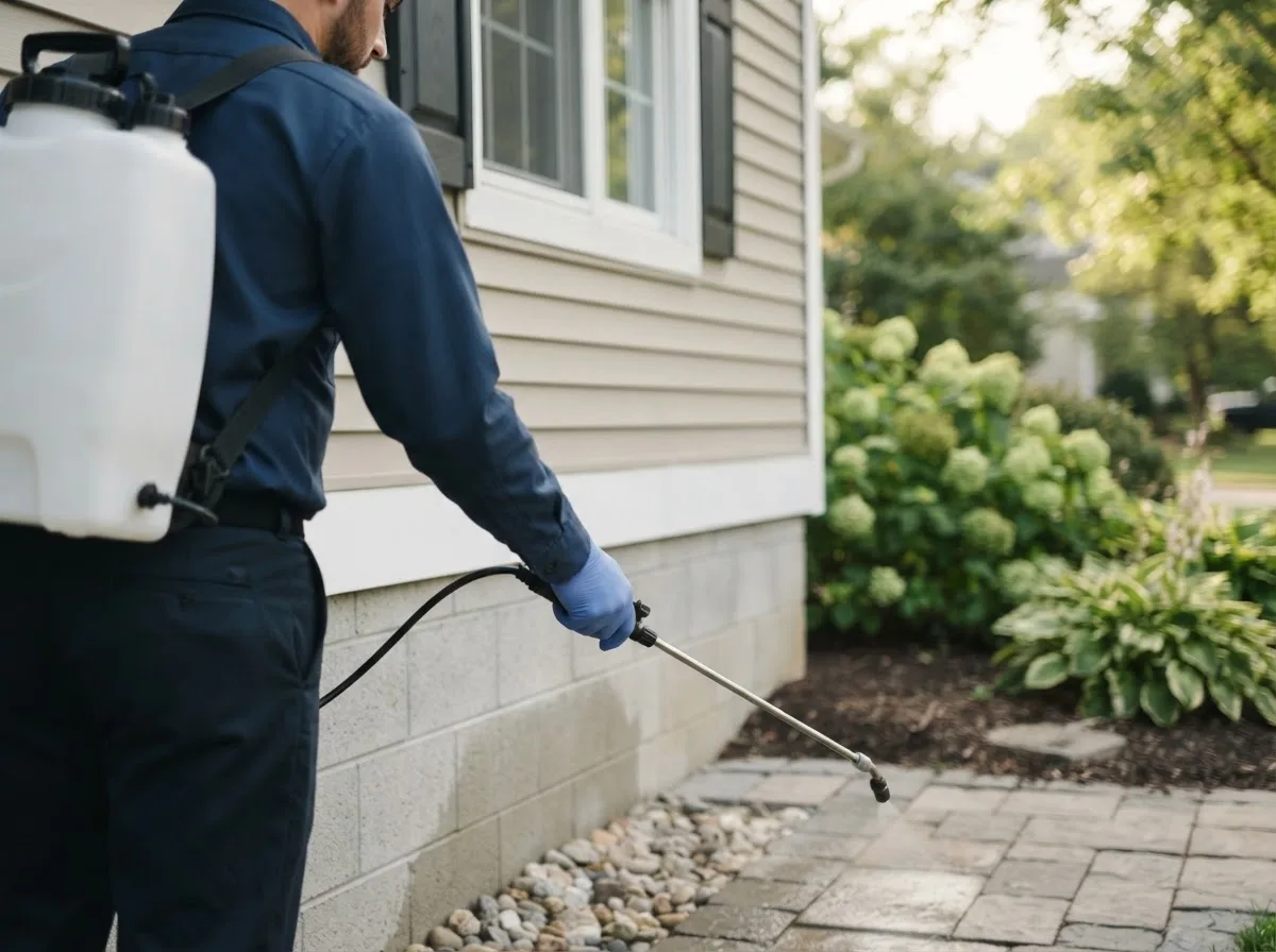 Pest control technician inspecting a home in Randolph, MA